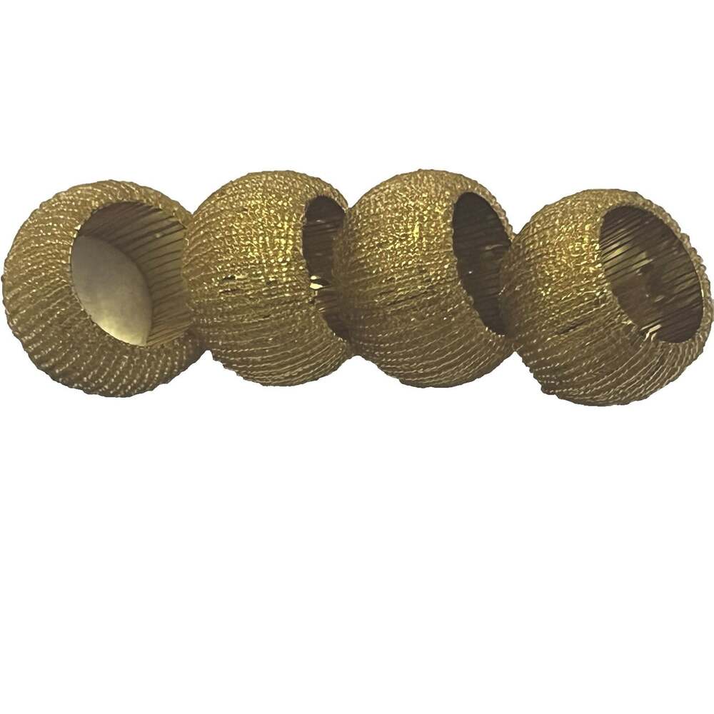 Pier one Gold Fabric Beaded Napkin Rings Set of 4 Dinner Party Set.